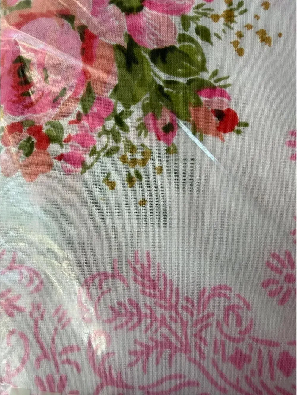 Vintage Cannon Monticello Two Full Flat Sheets Pillowcases Pink Roses Muslin NOS